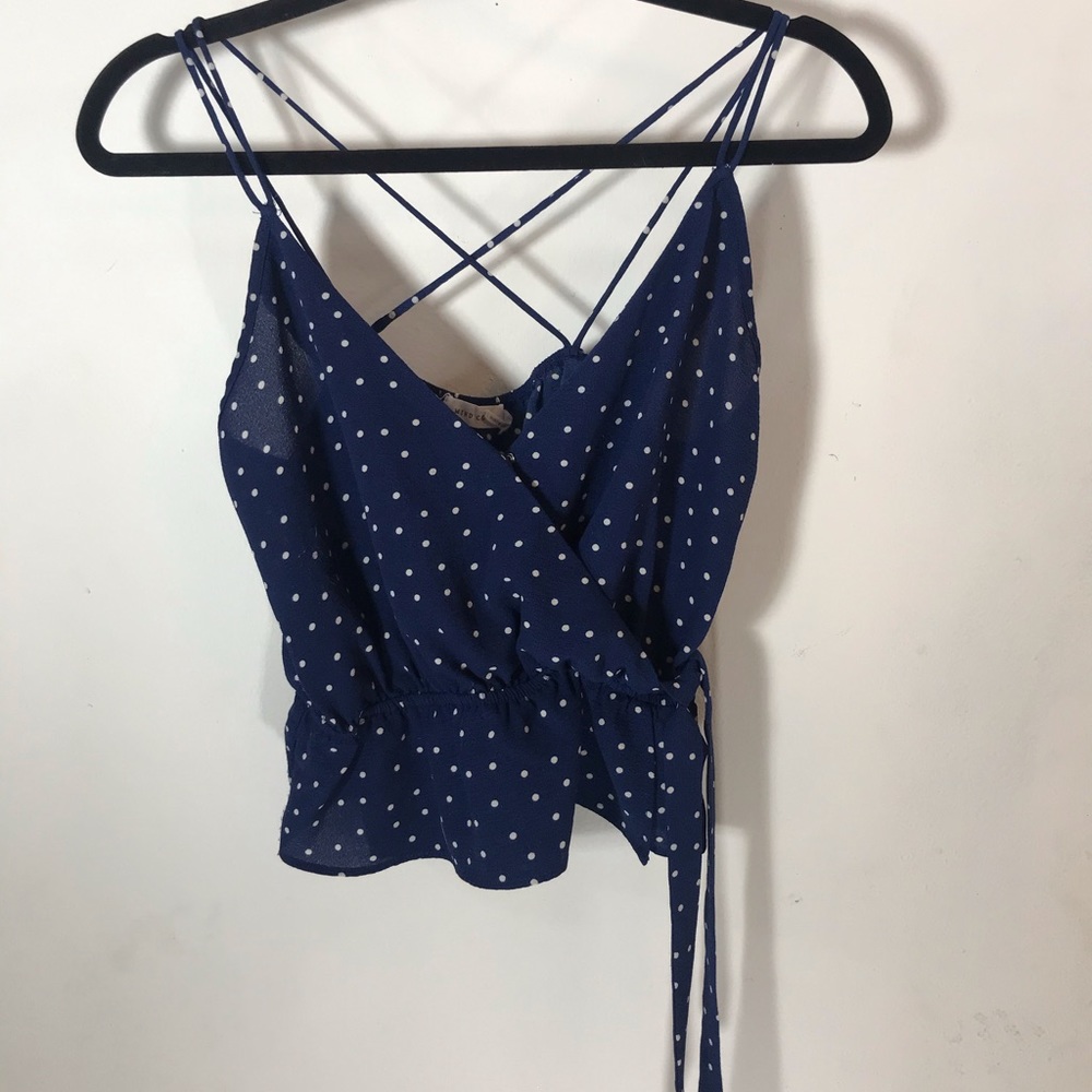 Navy Blue Cream Polka Dot Strappy Knit M